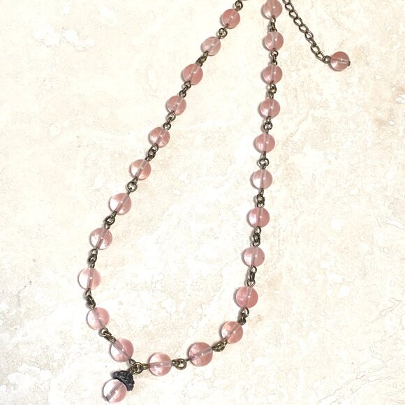 Cute Cherry Quartz Bronze Acorn Pendant Adjustable Choker - Picture 7 of 16